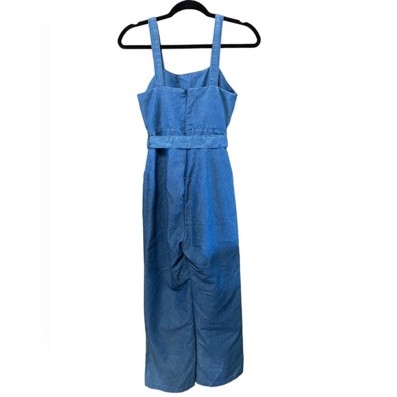91 Cotton On Womens Jumpsuit Blue Belted Square Neck Short Sleeve Straight Leg 2 - Picture 4 of 6